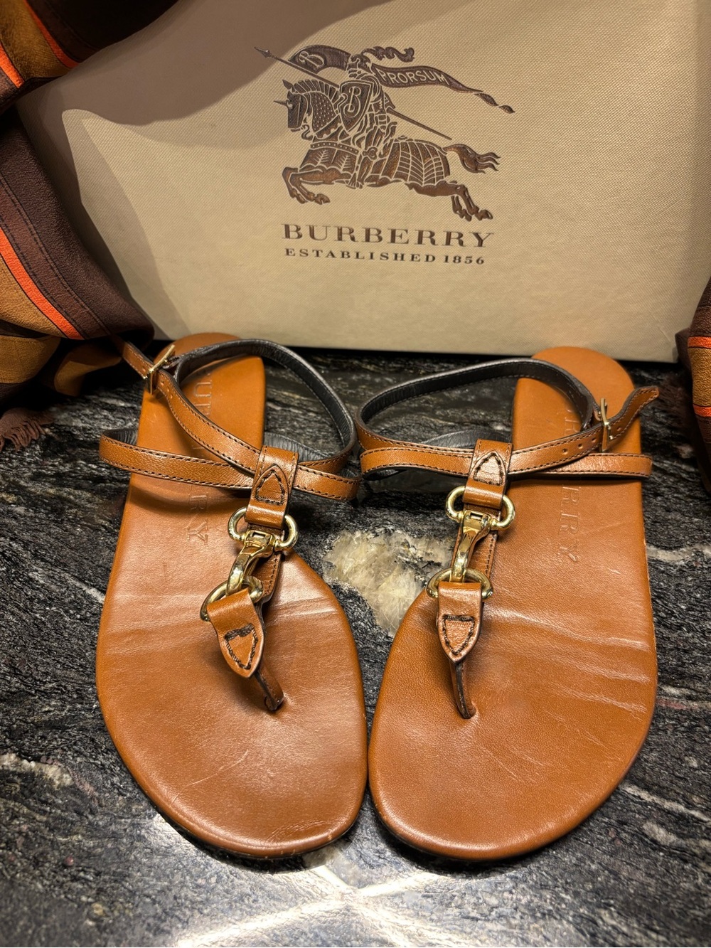 Burberry Women’s Brown Leather T-Strap Sandals